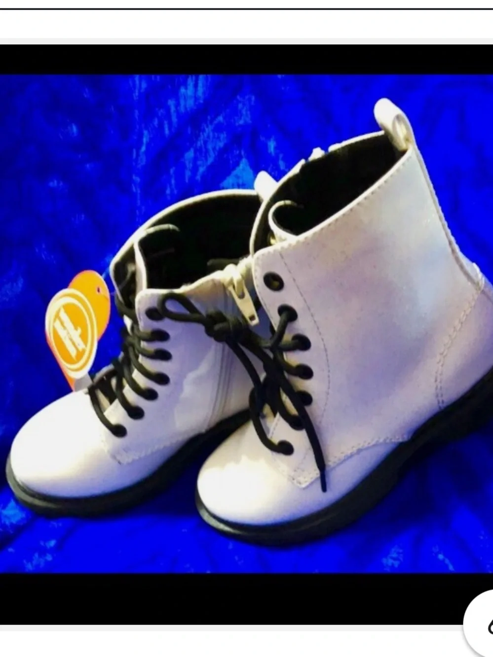 WHITE Glossy Sparkle Combat Boots,zip/lace
